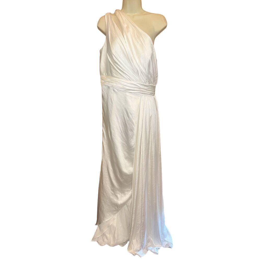 Mac Duggal Ieena Satin Gathered A-Line Gown in White NWT Size 10 - Picture 4 of 7